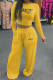 Yellow Fashion Casual Letter Print Patchwork O Neck Long Sleeve Two Pieces