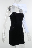 White Fashion Sexy Solid Patchwork Fold Asymmetrical Strapless Long Sleeve Two Pieces