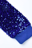 Blue Fashion Casual Patchwork Sequins Zipper Collar Two Pieces