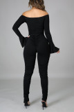 Grey Sexy Solid Bandage Patchwork Fold Off the Shoulder Regular Jumpsuits