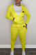 Yellow Fashion Casual Print Patchwork Hooded Collar Long Sleeve Two Pieces