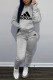 Grey Fashion Casual Print Patchwork Hooded Collar Long Sleeve Two Pieces