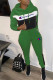 Army Green Fashion Sportswear Print Patchwork Letter Hooded Collar Long Sleeve Two Pieces
