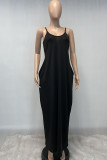 Blue Sexy Casual Solid Backless Spaghetti Strap Long Dress