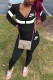 Black Fashion Casual Print Patchwork Hooded Collar Long Sleeve Two Pieces