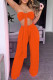 Orange Fashion Sexy Solid Bandage Backless Strapless Sleeveless Two Pieces