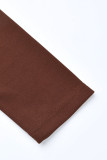 Coffee Sexy Solid Hollowed Out Patchwork Frenulum Asymmetrical O Neck One Step Skirt Dresses