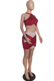 Pink Fashion Sexy Patchwork See-through O Neck Two Pieces