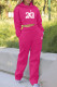 Rose Red Fashion Casual Print Patchwork Hooded Collar Long Sleeve Two Pieces