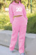 Pink Fashion Casual Print Patchwork Hooded Collar Long Sleeve Two Pieces