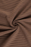 Brown Sexy Solid Bandage Hollowed Out Patchwork O Neck Regular Rompers
