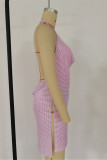 Pink Fashion Sexy Patchwork Backless Slit Halter Sleeveless Dress
