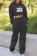 Black Fashion Casual Print Patchwork Hooded Collar Long Sleeve Two Pieces
