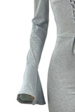Grey Sexy Solid Bandage Patchwork Fold Off the Shoulder Regular Jumpsuits