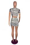White adult Sexy Fashion Letter Two Piece Suits Print Hip skirt Short Sleeve