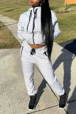 Grey Casual Solid Patchwork Zipper Hooded Collar Long Sleeve Two Pieces