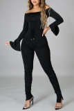 Grey Sexy Solid Bandage Patchwork Fold Off the Shoulder Regular Jumpsuits