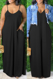 Blue Sexy Casual Solid Backless Spaghetti Strap Long Dress