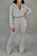 Grey Fashion Casual Print Patchwork Turndown Collar Two Pieces