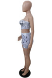 Blue Sexy Casual Print Backless Strapless Two Pieces