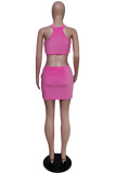 Pink Fashion Sexy Patchwork See-through O Neck Two Pieces