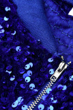 Blue Fashion Casual Patchwork Sequins Zipper Collar Two Pieces
