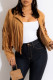Khaki Fashion Casual Solid Tassel Patchwork Turndown Collar Outerwear