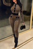 Red Sexy Print Buckle O Neck Skinny Jumpsuits