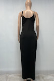 Blue Sexy Casual Solid Backless Spaghetti Strap Long Dress