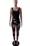 Black Sexy Print Patchwork See-through Fold U Neck Regular Jumpsuits