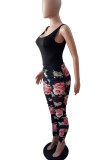 Black Sexy Print Patchwork See-through Fold U Neck Regular Jumpsuits