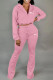 Pink Fashion Casual Print Patchwork Turndown Collar Two Pieces