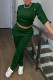 Green Casual Solid Patchwork Buttons O Neck Long Sleeve Two Pieces