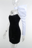White Fashion Sexy Solid Patchwork Fold Asymmetrical Strapless Long Sleeve Two Pieces