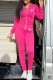 Rose Red Fashion Casual Letter Print Basic Hooded Collar Long Sleeve Two Pieces