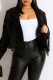 Black Fashion Casual Solid Tassel Patchwork Turndown Collar Outerwear