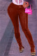 Brown Red Fashion Casual Solid Slit Skinny Mid Waist Pencil Solid Color Bottoms