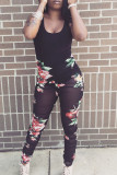 Black Sexy Print Patchwork See-through Fold U Neck Regular Jumpsuits