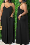 Blue Sexy Casual Solid Backless Spaghetti Strap Long Dress