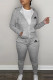 Grey Fashion Casual Print Patchwork Hooded Collar Long Sleeve Two Pieces