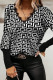 Black Fashion Casual Print Basic V Neck Tops