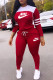 Red Fashion Street Print Patchwork Hooded Collar Long Sleeve Two Pieces