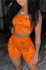 Orange Sexy Casual Print Backless Strapless Two Pieces