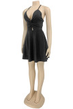Silver Fashion Sexy Solid Bandage Backless V Neck Sling Dress