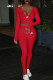 Red Fashion Sportswear Print Patchwork V Neck Long Sleeve Two Pieces