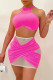 Pink Fashion Sexy Patchwork See-through O Neck Two Pieces