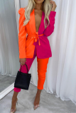 Orange Casual Solid Patchwork Turndown Collar Long Sleeve Two Pieces