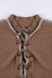Brown Sexy Solid Bandage Hollowed Out Patchwork O Neck Regular Rompers
