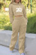 Khaki Fashion Casual Print Patchwork Hooded Collar Long Sleeve Two Pieces
