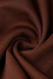 Coffee Sexy Solid Hollowed Out Patchwork Frenulum Asymmetrical O Neck One Step Skirt Dresses